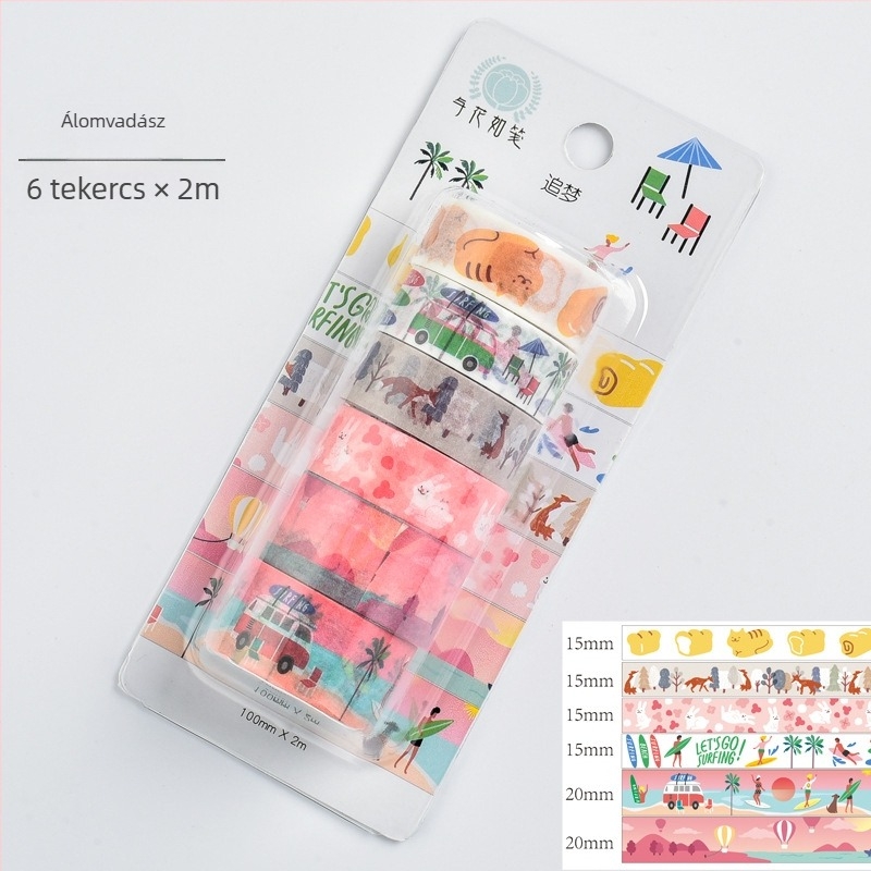 Kézzel rajzolt cseresznyvirágos washi tape napló dekorációhoz, japán nyári stílusban