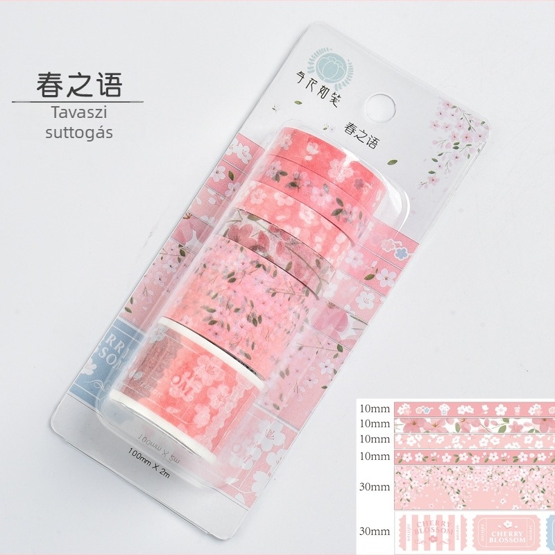 Kézzel rajzolt cseresznyvirágos washi tape napló dekorációhoz, japán nyári stílusban