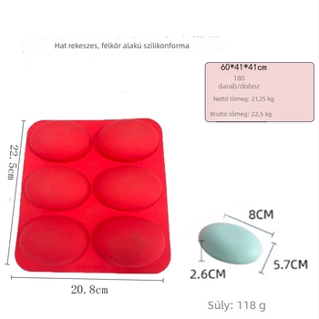 Silikon ovális tortaforma, 6 rekesz, húsvéti mousse és francia desszert puding formázó, DIY csokoládé forma