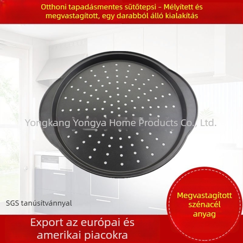 Kör alakú sütőforma szénacélból belső és külső tapadásmentes bevonattal, pizza és sütemények számára, méretek 37×33×2 cm, falvastagság 0,4 mm