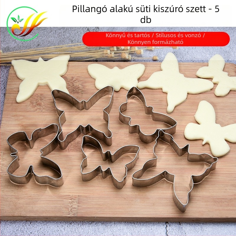 Pillangó alakú rozsdamentes acél kekszforma DIY sütéshez