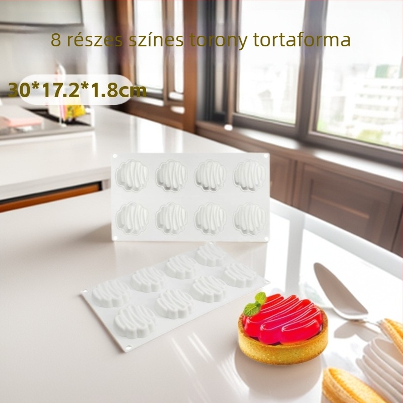 8-rész színes torony mousse torta forma – szilikon sütőforma, kerek sütemények díszítésére, francia–nyugati desszertek