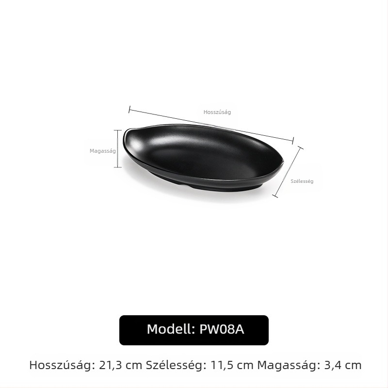 A5 melamintányér forró pothoz és grillhez, téglalap alakú, fekete, műanyag porcelán-imitáció, kereskedelmi használatra