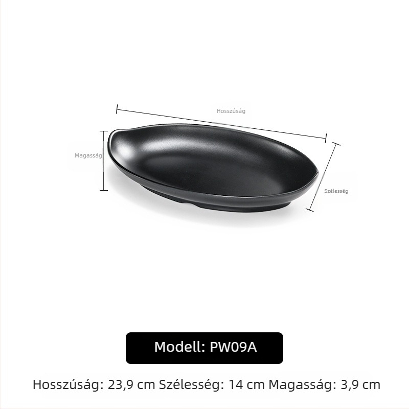 A5 melamintányér forró pothoz és grillhez, téglalap alakú, fekete, műanyag porcelán-imitáció, kereskedelmi használatra