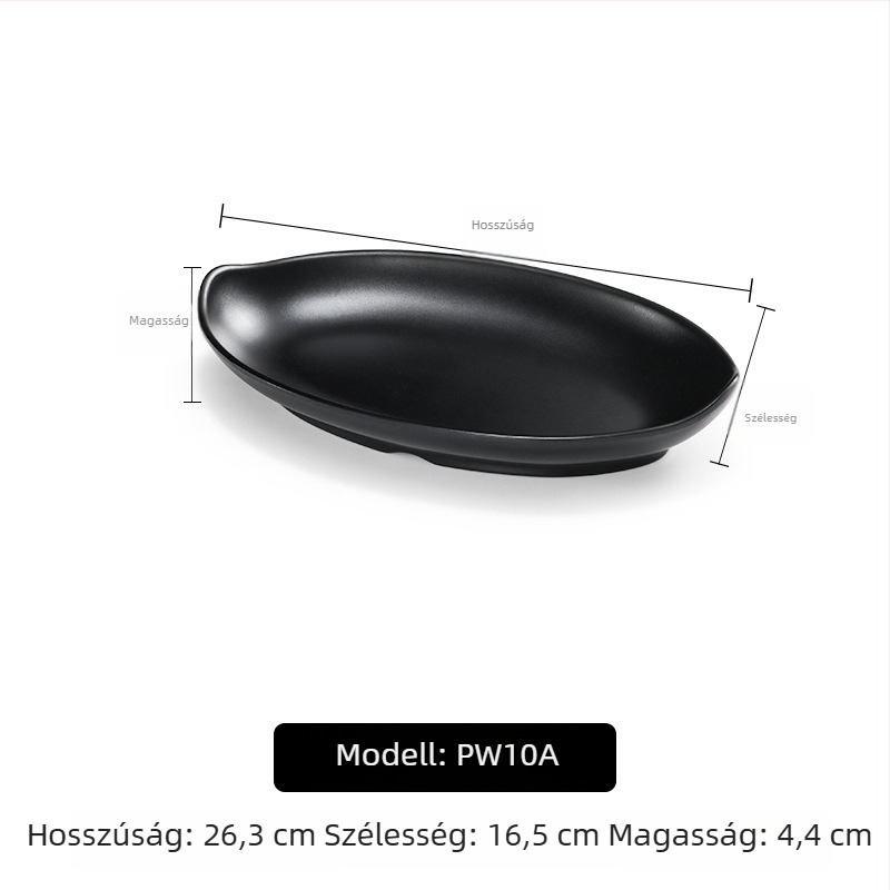 A5 melamintányér forró pothoz és grillhez, téglalap alakú, fekete, műanyag porcelán-imitáció, kereskedelmi használatra
