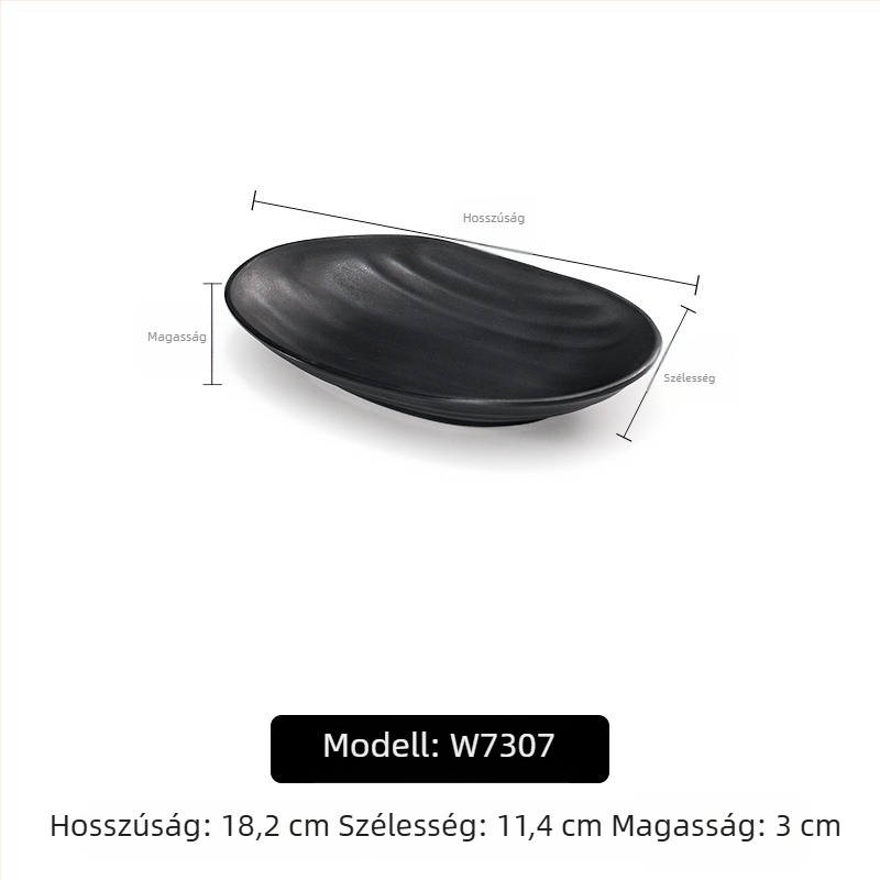 A5 melamintányér forró pothoz és grillhez, téglalap alakú, fekete, műanyag porcelán-imitáció, kereskedelmi használatra