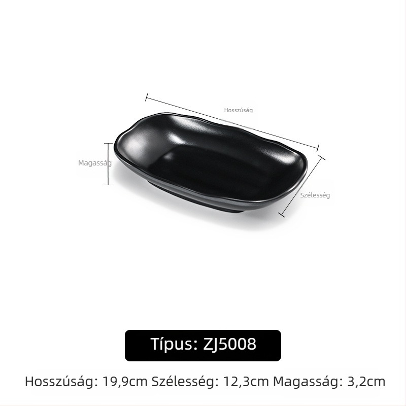 A5 melamintányér forró pothoz és grillhez, téglalap alakú, fekete, műanyag porcelán-imitáció, kereskedelmi használatra