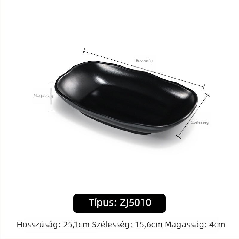 A5 melamintányér forró pothoz és grillhez, téglalap alakú, fekete, műanyag porcelán-imitáció, kereskedelmi használatra