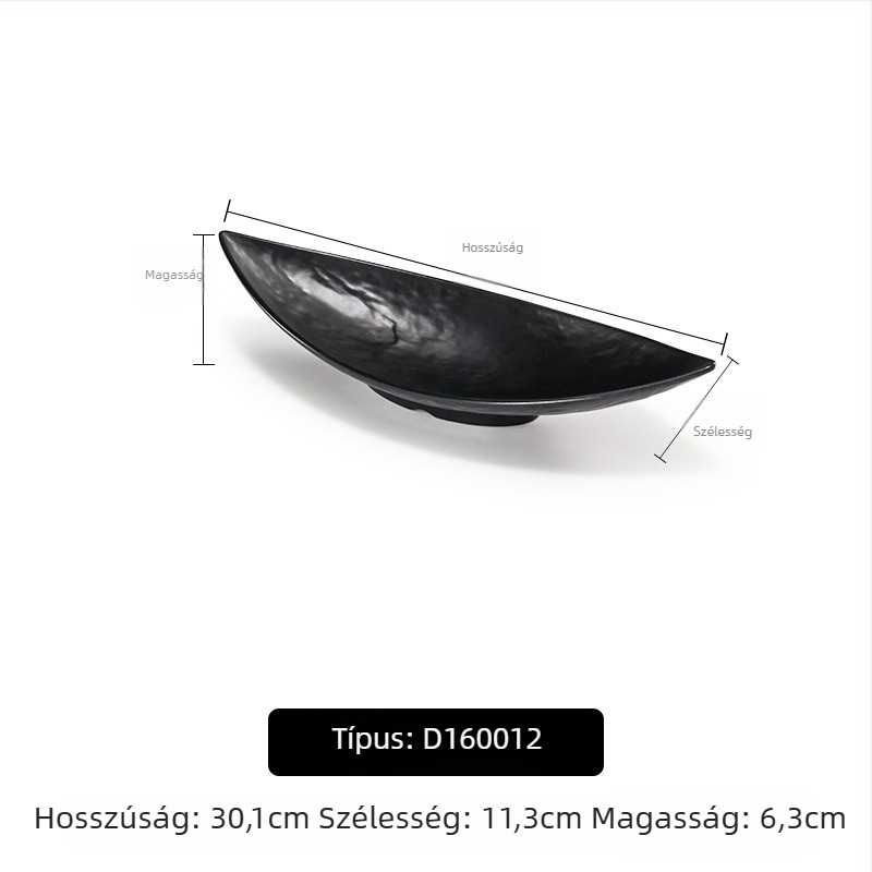 A5 melamintányér forró pothoz és grillhez, téglalap alakú, fekete, műanyag porcelán-imitáció, kereskedelmi használatra