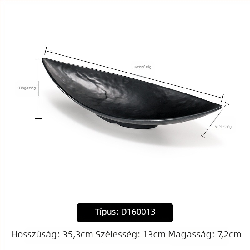 A5 melamintányér forró pothoz és grillhez, téglalap alakú, fekete, műanyag porcelán-imitáció, kereskedelmi használatra