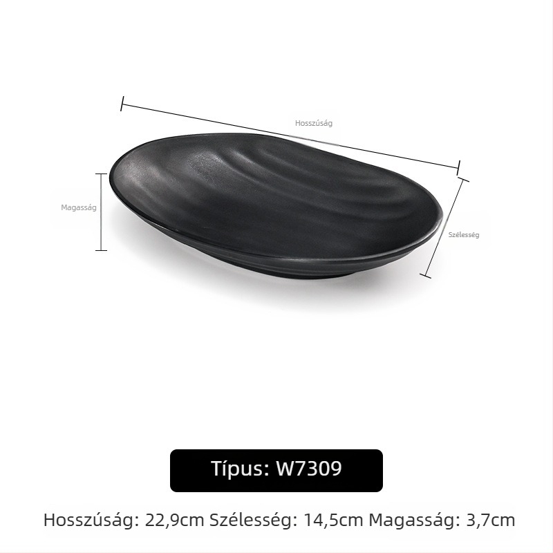 A5 melamintányér forró pothoz és grillhez, téglalap alakú, fekete, műanyag porcelán-imitáció, kereskedelmi használatra