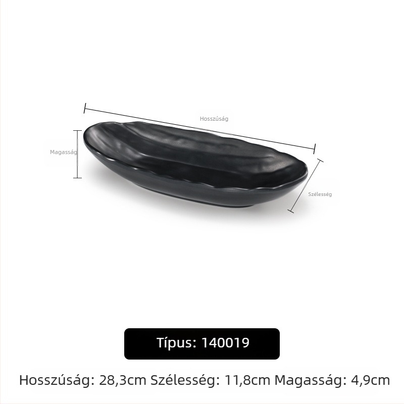 A5 melamintányér forró pothoz és grillhez, téglalap alakú, fekete, műanyag porcelán-imitáció, kereskedelmi használatra