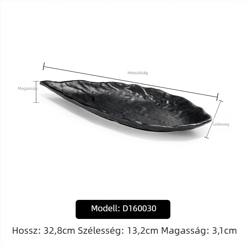 A5 melamintányér forró pothoz és grillhez, téglalap alakú, fekete, műanyag porcelán-imitáció, kereskedelmi használatra