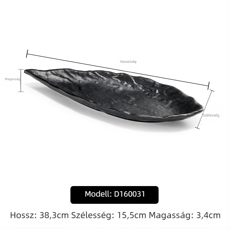 A5 melamintányér forró pothoz és grillhez, téglalap alakú, fekete, műanyag porcelán-imitáció, kereskedelmi használatra