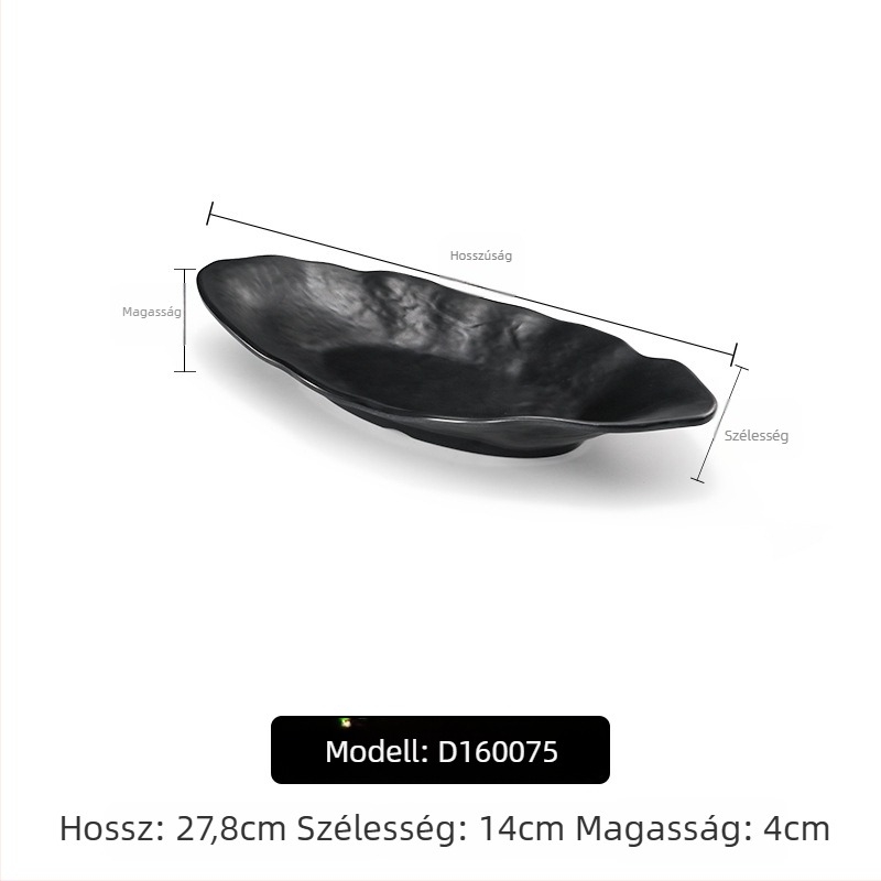 A5 melamintányér forró pothoz és grillhez, téglalap alakú, fekete, műanyag porcelán-imitáció, kereskedelmi használatra