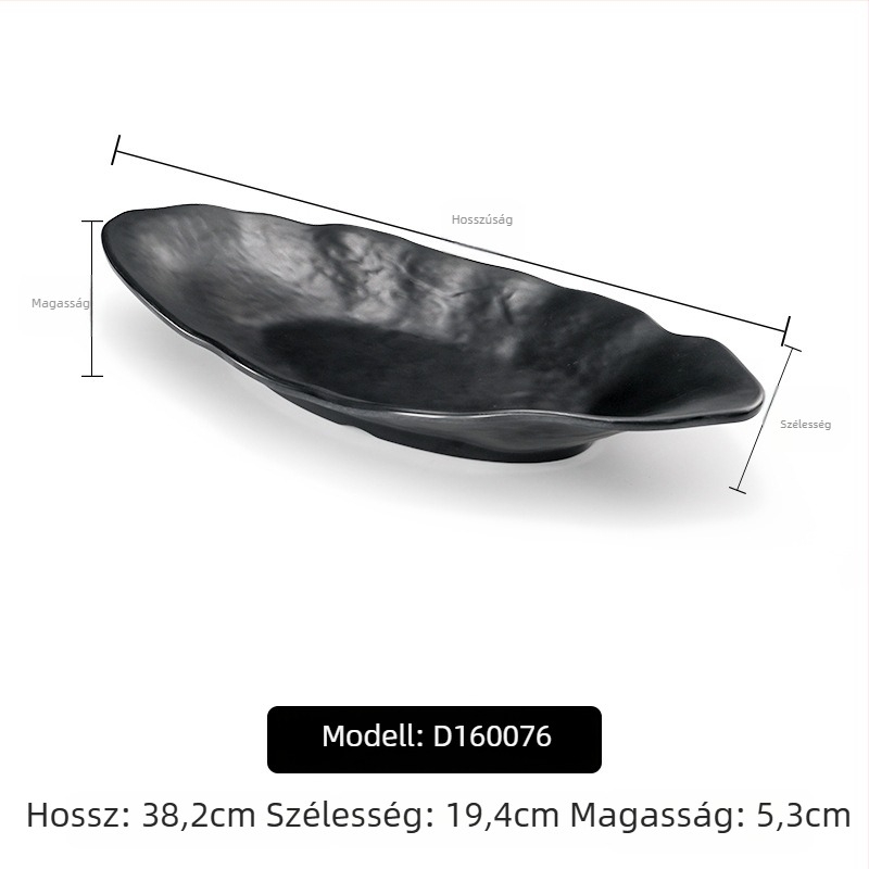 A5 melamintányér forró pothoz és grillhez, téglalap alakú, fekete, műanyag porcelán-imitáció, kereskedelmi használatra