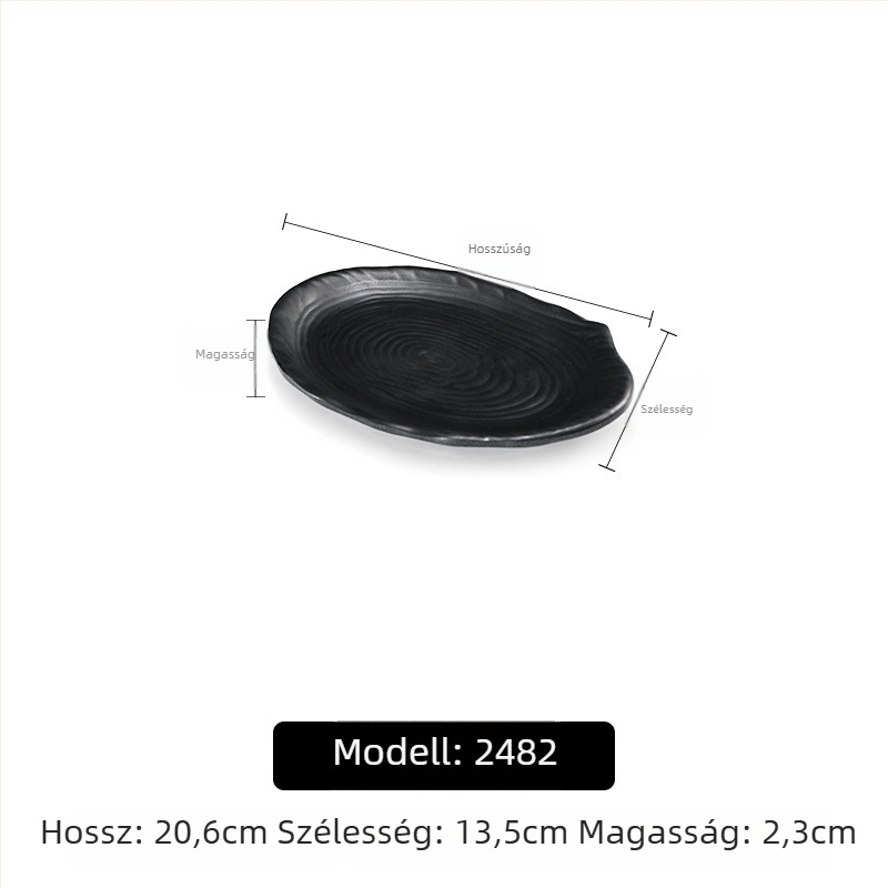 A5 melamintányér forró pothoz és grillhez, téglalap alakú, fekete, műanyag porcelán-imitáció, kereskedelmi használatra