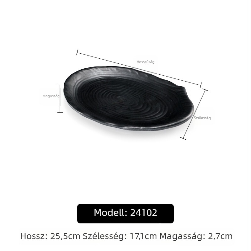 A5 melamintányér forró pothoz és grillhez, téglalap alakú, fekete, műanyag porcelán-imitáció, kereskedelmi használatra
