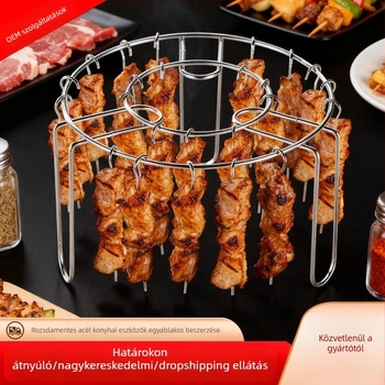 Rozsdamentes acélból készített air fryer grill nyárs tartó, két szintes, multifunkcionális konyhai eszköz