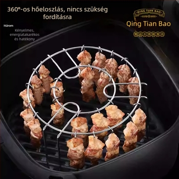 Rozsdamentes acélból készített air fryer grill nyárs tartó, két szintes, multifunkcionális konyhai eszköz