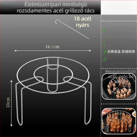 Rozsdamentes acélból készített air fryer grill nyárs tartó, két szintes, multifunkcionális konyhai eszköz