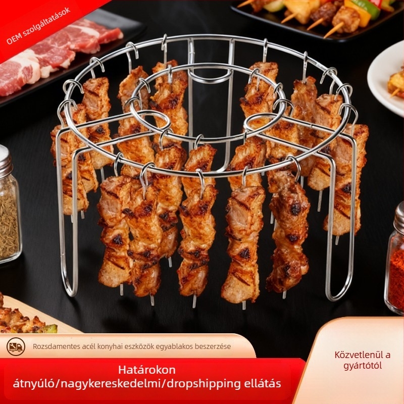 Rozsdamentes acélból készített air fryer grill nyárs tartó, két szintes, multifunkcionális konyhai eszköz