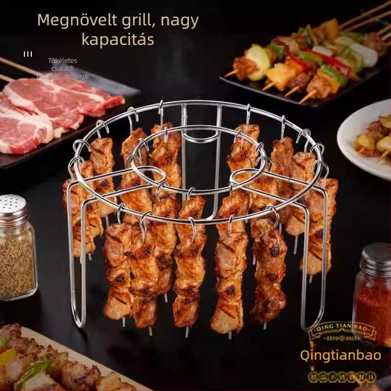 Rozsdamentes acélból készített air fryer grill nyárs tartó, két szintes, multifunkcionális konyhai eszköz