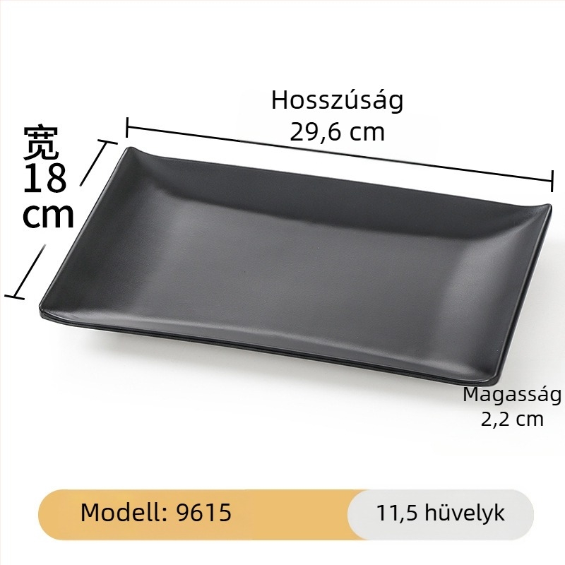 Melamin fekete, téglalap alakú hosszú tál a tálaláshoz