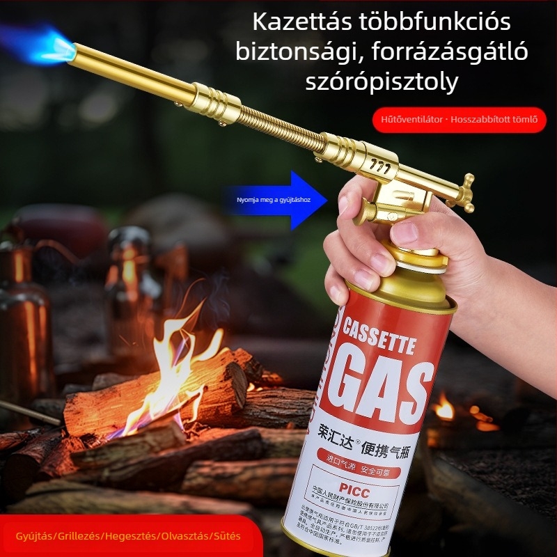Új gyújtópisztoly típusú gázégőhöz hosszú tömlővel – hordozható kempingezéshez és kültéri főzéshez