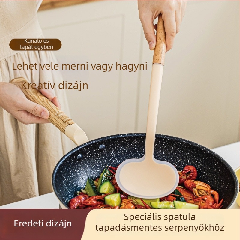 Szilikon gomba spatula hosszú nyéllel, fa nyél, tapadásmentes, élelmiszerbiztonságú, magas hőállóságú