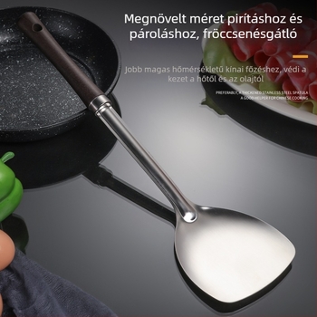 201-es rozsdamentes acél spatula, fa nyéllel, vastagodott kivitel, égésvédelmes