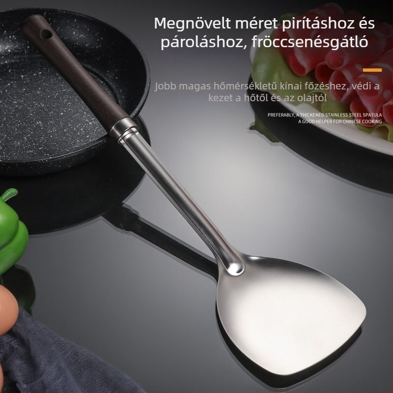 201-es rozsdamentes acél spatula, fa nyéllel, vastagodott kivitel, égésvédelmes