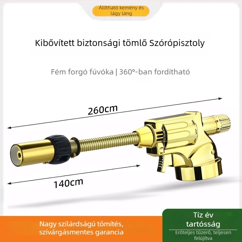 Hosszabbító tömlővel rendelkező bután lángpisztoly kempingezéshez, grillezéshez és faszén gyújtásához
