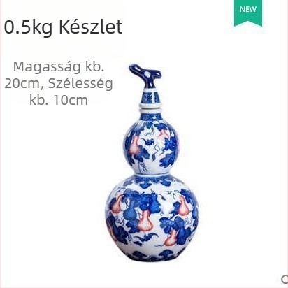 Kék-fehér porcelán tök alakú borosüveg zodiákus motívumokkal, retro stílusú dekoratív záró kiegészítő