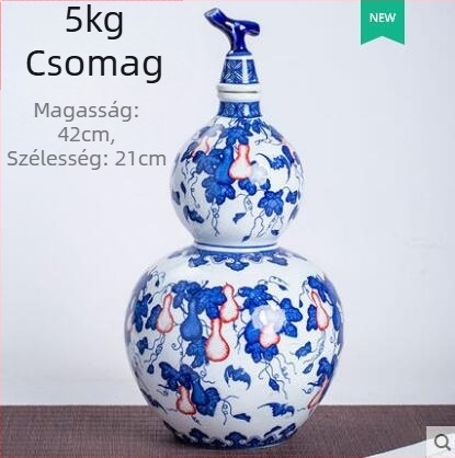 Kék-fehér porcelán tök alakú borosüveg zodiákus motívumokkal, retro stílusú dekoratív záró kiegészítő