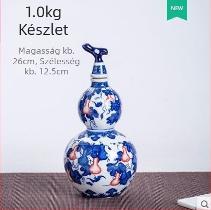Kék-fehér porcelán tök alakú borosüveg zodiákus motívumokkal, retro stílusú dekoratív záró kiegészítő