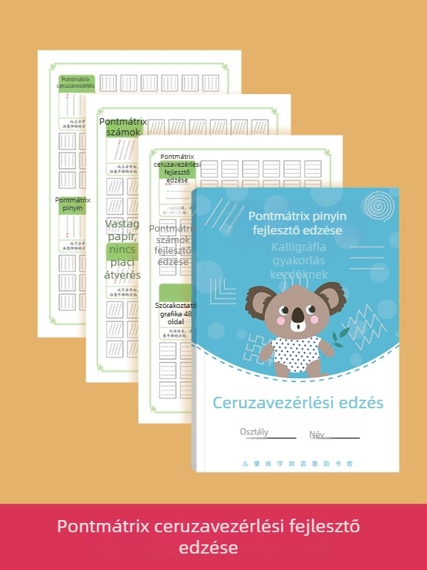 Első osztályosok tollfogásának gyakorlófüzete: pontmátrixos vonalhúzás és helyes írási testtartás
