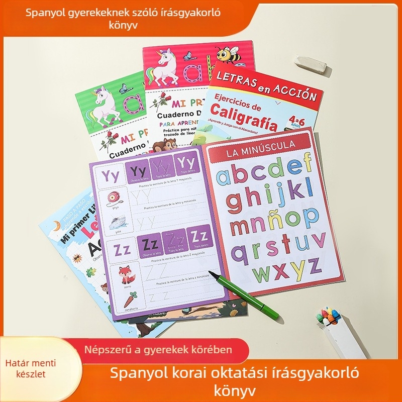 A4-es méretű spanyol ábécé írásgyakorlat füzet — tollkormányzási gyakorlat gyerekeknek