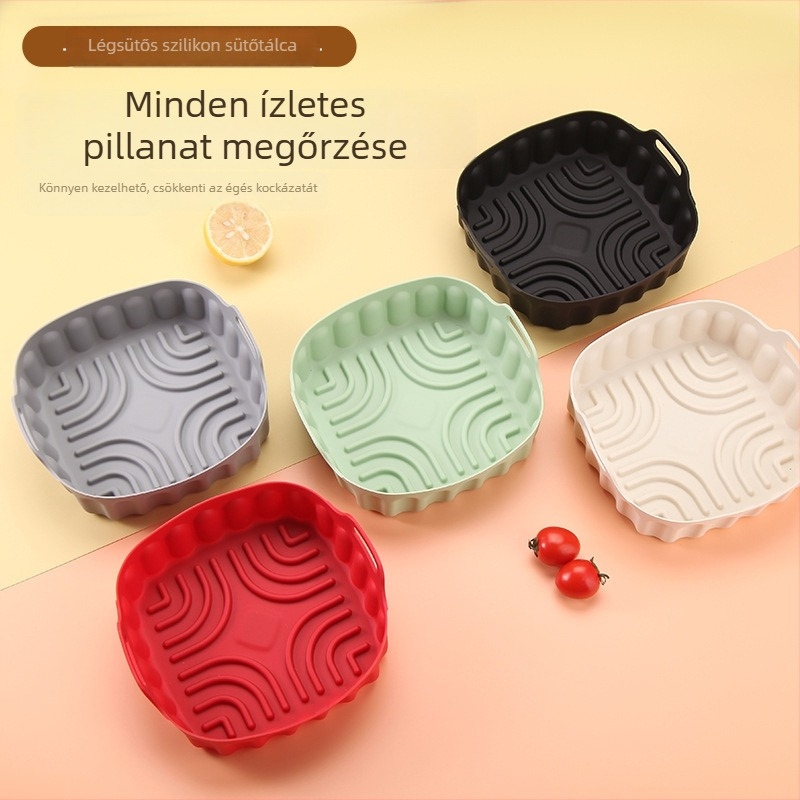 Négyszögletes szilikon sütőedény fritőzhöz és sütőhöz, sütésre alkalmas sütőlap