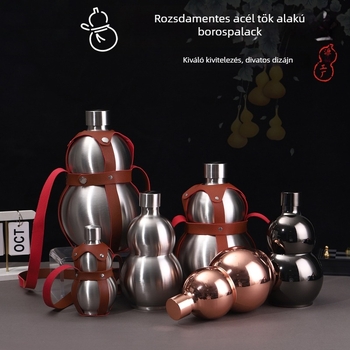 304 rozsdamentes acélból készült tök formájú likőrös üveg, hordozható, zárható, könnyű, retro stílus