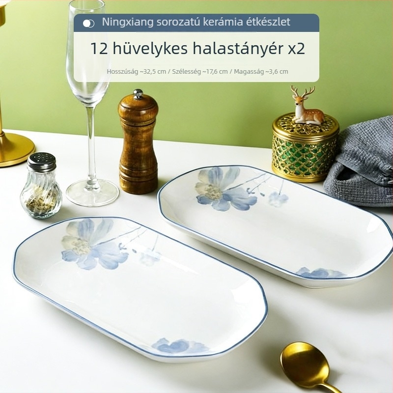 Porcelán étkészlet virágos mintával, otthoni használatra, elegáns megjelenés, kerek tányérok, mikrohullámú sütőben használható.