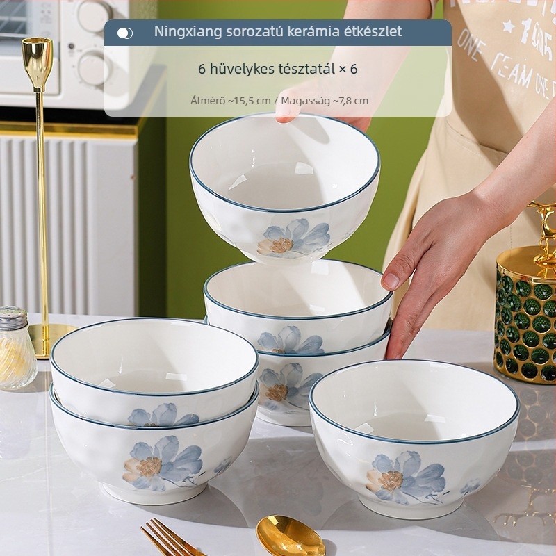 Porcelán étkészlet virágos mintával, otthoni használatra, elegáns megjelenés, kerek tányérok, mikrohullámú sütőben használható.