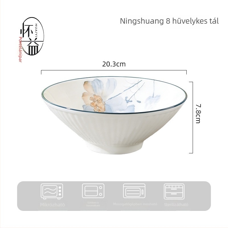 Porcelán étkészlet virágos mintával, otthoni használatra, elegáns megjelenés, kerek tányérok, mikrohullámú sütőben használható.