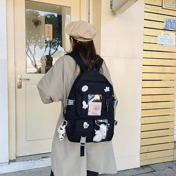 Lányoknak szóló iskolai hátizsák közép- és gimnáziumi diákoknak, nagy kapacitású, átlátszó rekeszekkel, Harajuku-stílusú, könnyű.