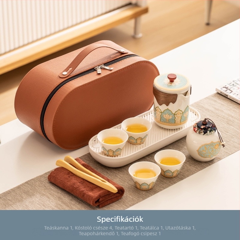 Carpenter Sequence Utazási teás készlet – hordozható kerámia teáskanna és teáscsészék kempinghez és irodába
