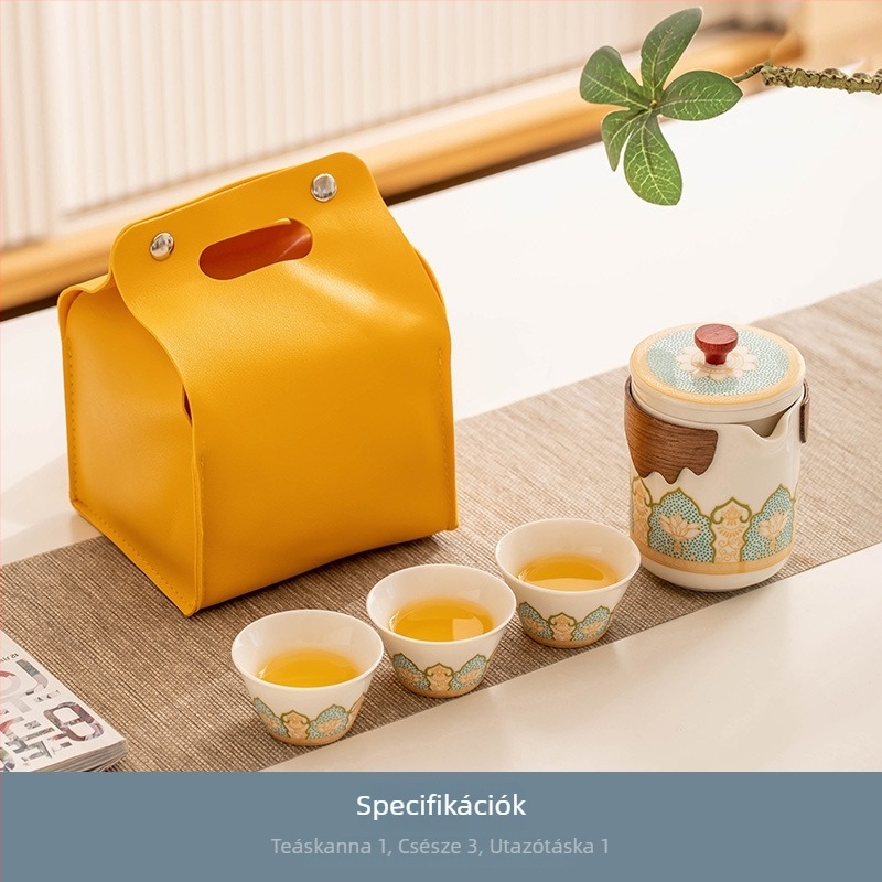 Carpenter Sequence Utazási teás készlet – hordozható kerámia teáskanna és teáscsészék kempinghez és irodába