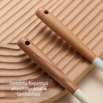 Fából készült nyelű szilikon spatula készlet – konyhai eszközök, élelmiszer-minőség, tapadásmentes, hőálló