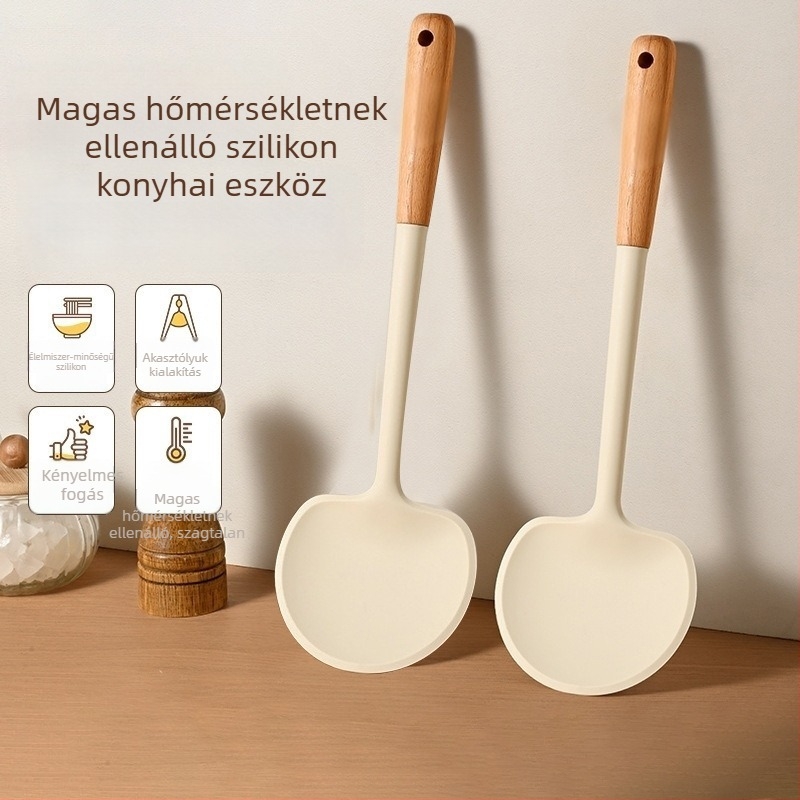 Fából készült nyelű szilikon spatula készlet – konyhai eszközök, élelmiszer-minőség, tapadásmentes, hőálló