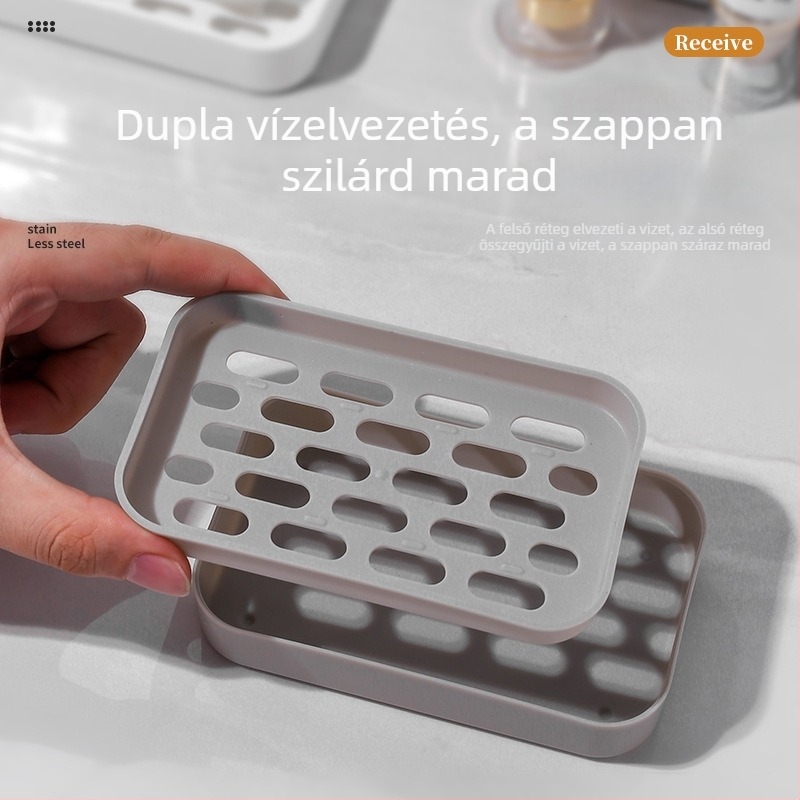 Kreatív kétszintes szappantálca lefolyóval fürdőszobába, szélesebb és vastagabb kialakítású, szappanokhoz és kézműves szappanokhoz