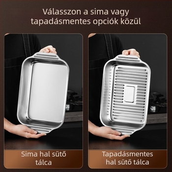 Vastagított rozsdamentes acél grillsütő serpenyő halak és tengeri ételekhez, négyzetes edény, indukcióhoz kompatibilis, otthoni és professzionális használatra